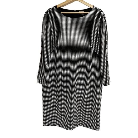 Chicos Women 3/XL Black White MIDI Dress Long Sleeve Button Accents Abstract - Picture 1 of 7